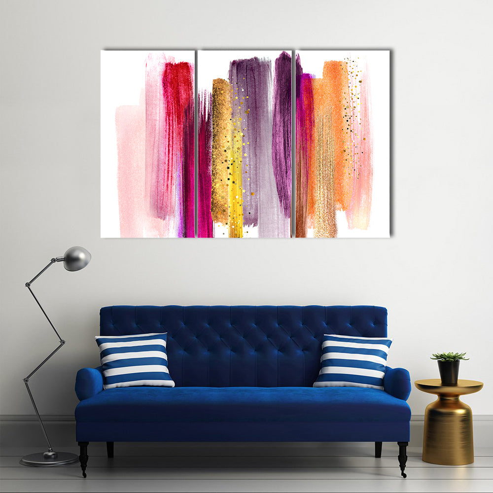 Watercolor Brush Strokes with Gold Highlights Canvas Wall Art