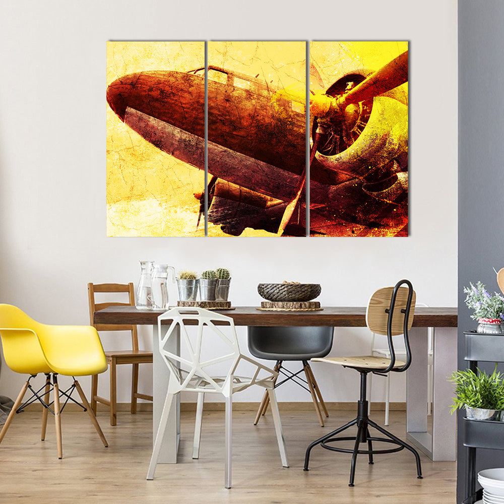 Grunge Vintage Military Plane Canvas Wall Art