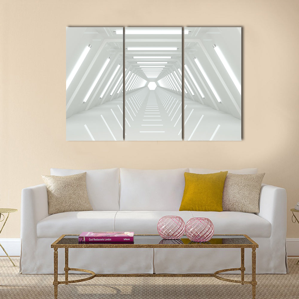 Futuristic White Corridor Tunnel Canvas Wall Art