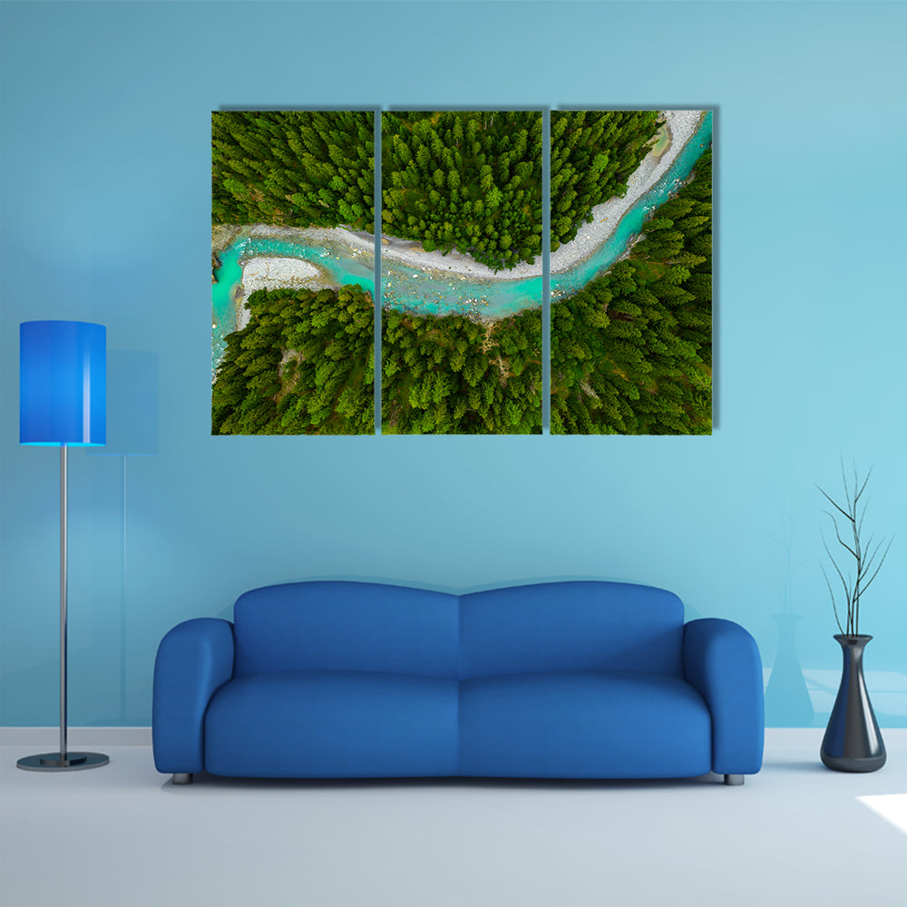 Inn River Flowing In Forest In Switzerland Canvas Wall Art