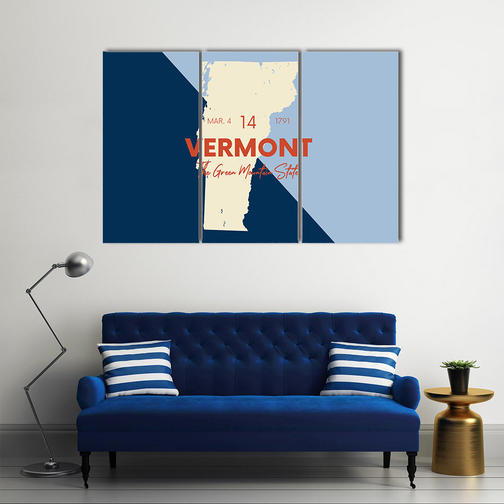 Vermont Map with Statehood Date Canvas Wall Art