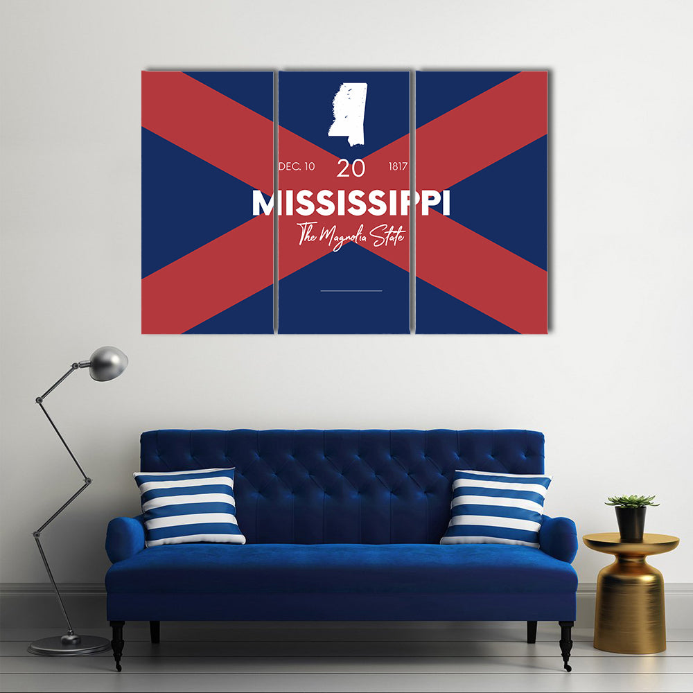 Mississippi State Map with Saltire Background Canvas Wall Art