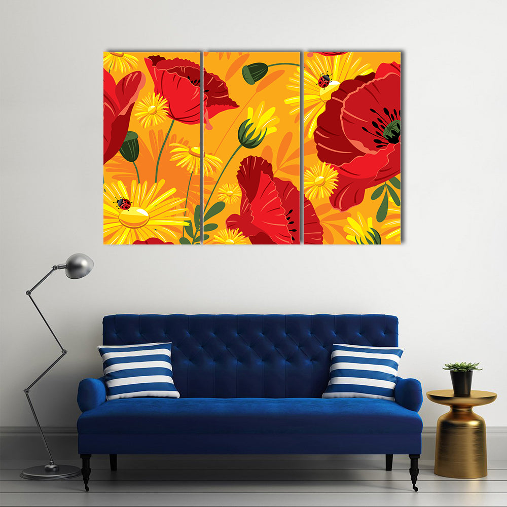 Poppies and Daisies with Ladybugs Canvas Wall Art