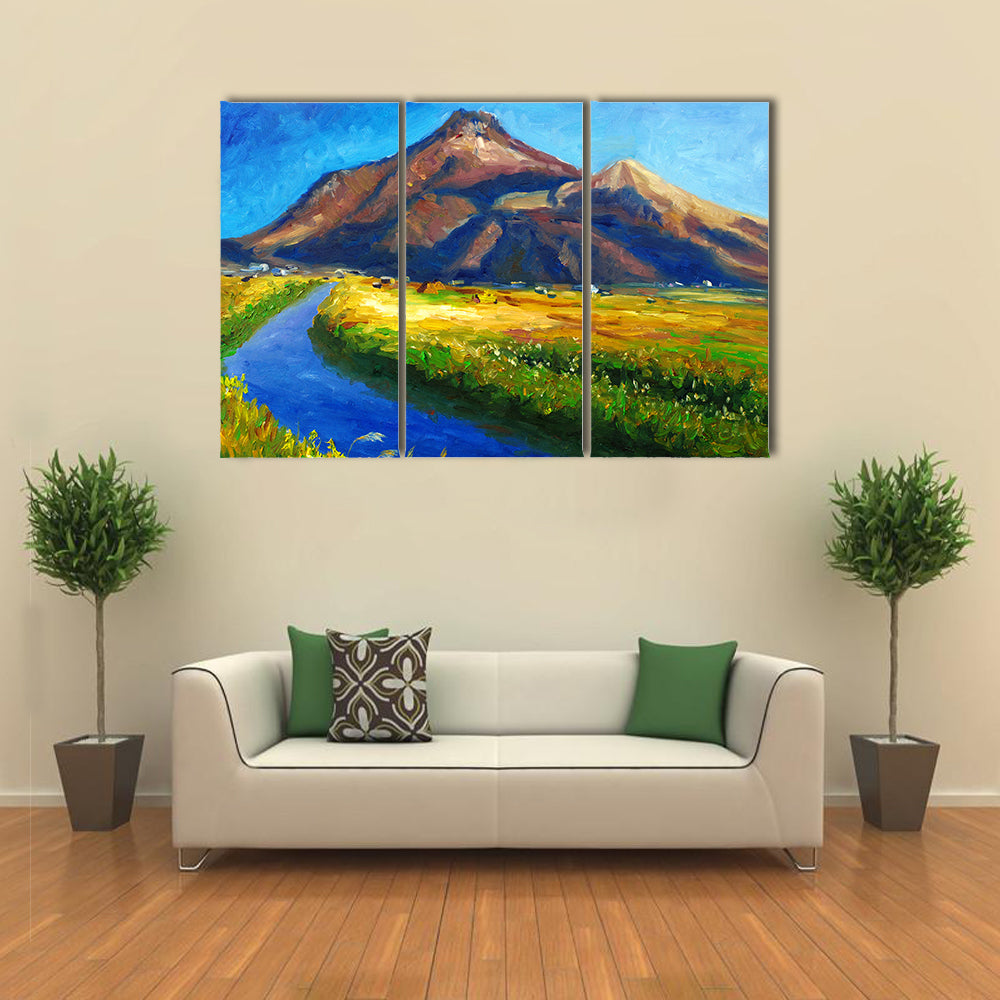Jagged Mountain with Winding River Canvas Wall Art