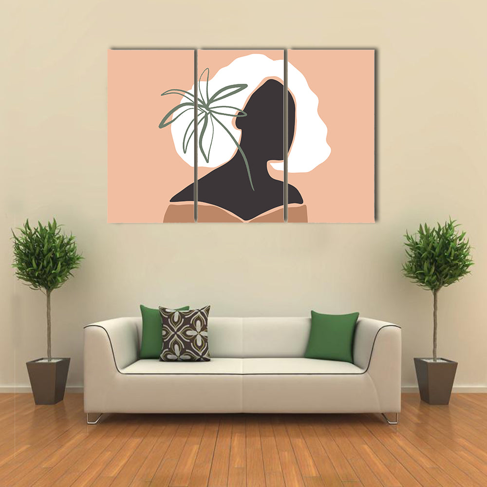 Pastel Terracotta Female Silhouette with Palm Leaf Canvas Wall Art