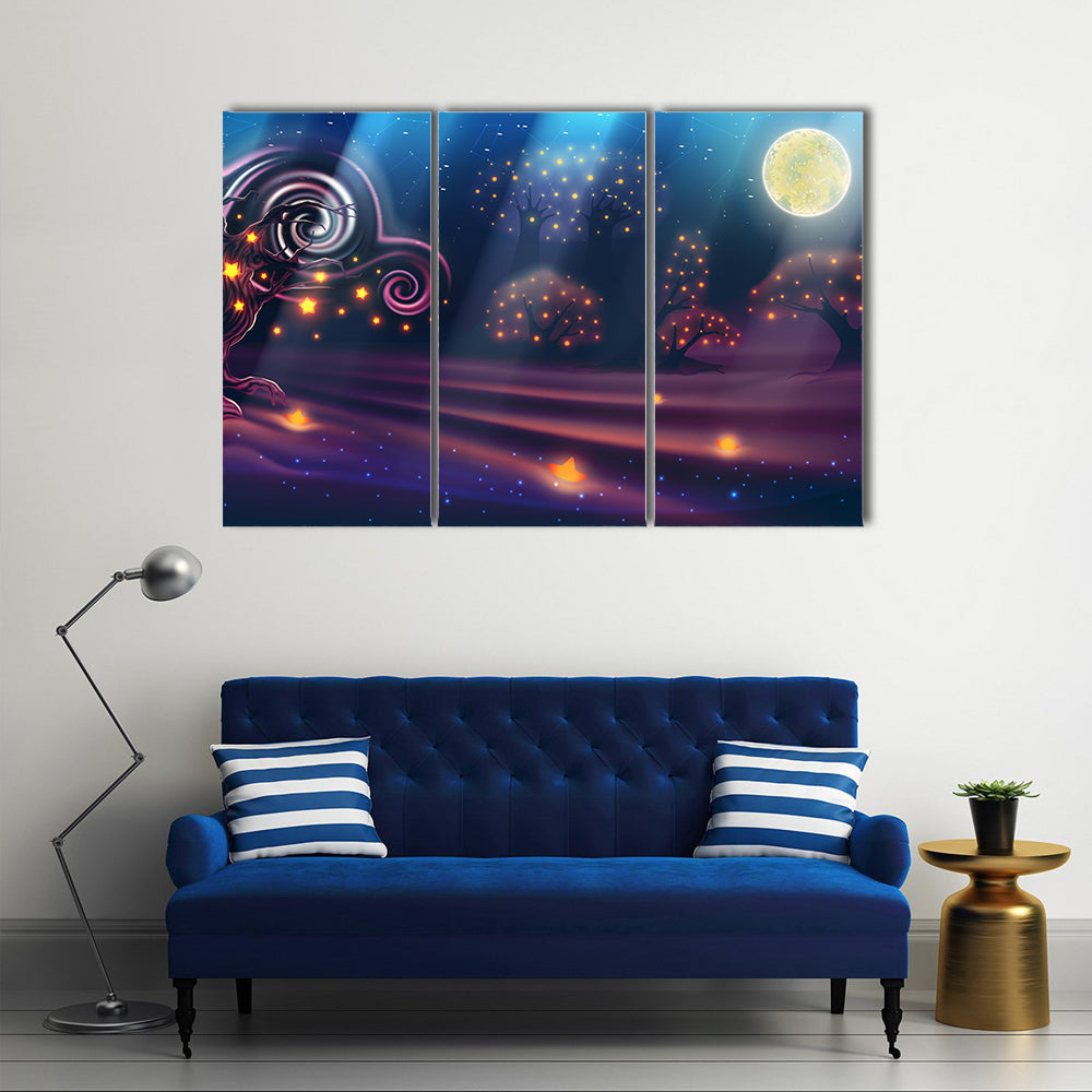 Magical Forest Under a Full Moon Canvas Wall Art