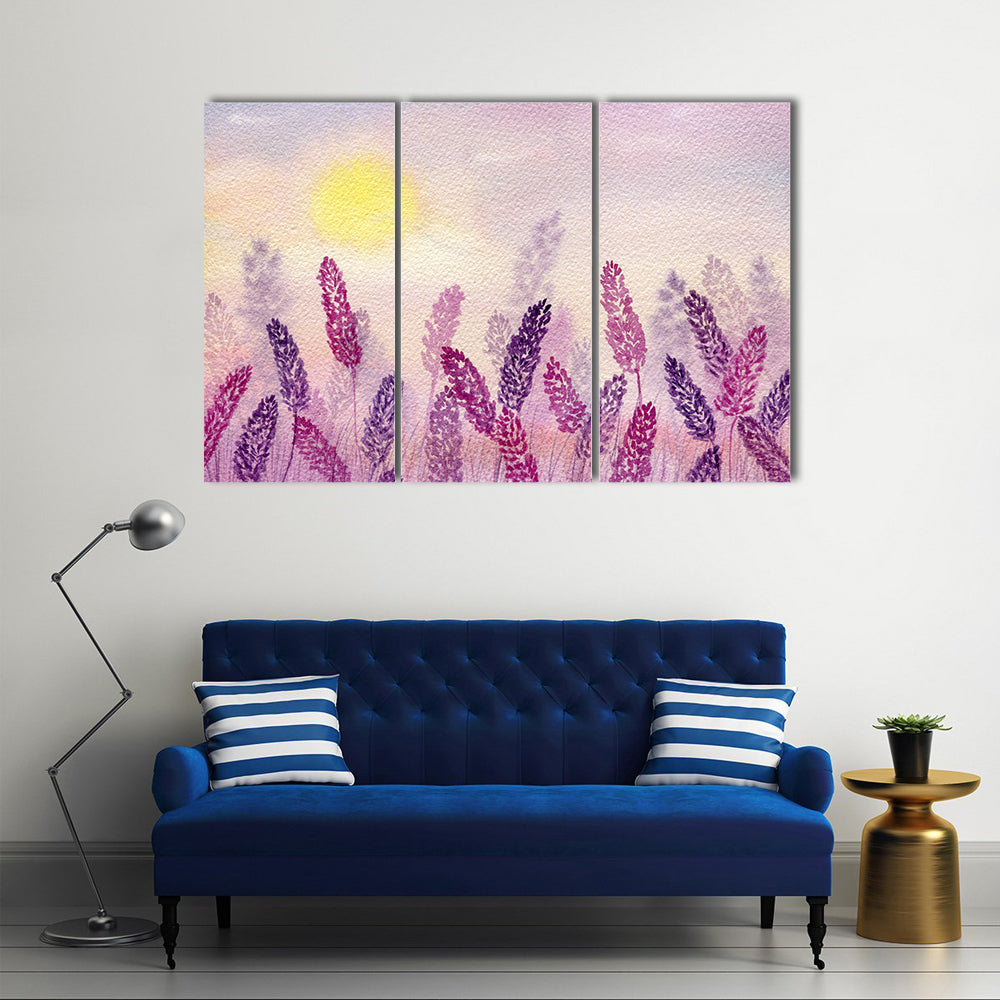 Misty Lavender Field at Sunrise Canvas Wall Art