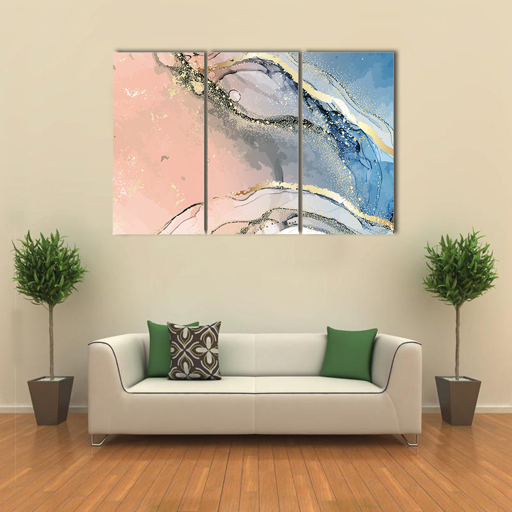 Pastel Marble Abstract with Gold Veins Canvas Wall Art