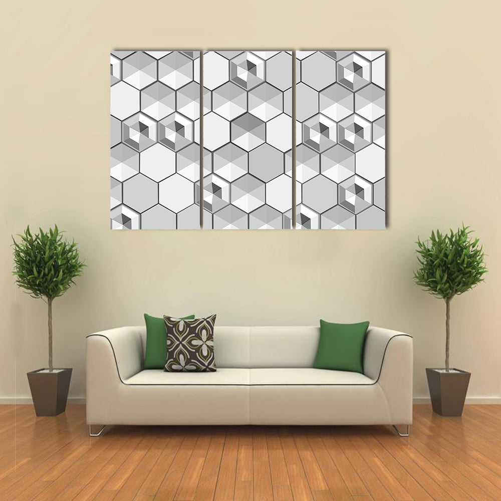 Monochrome 3d Hexagon Abstract Canvas Wall Art