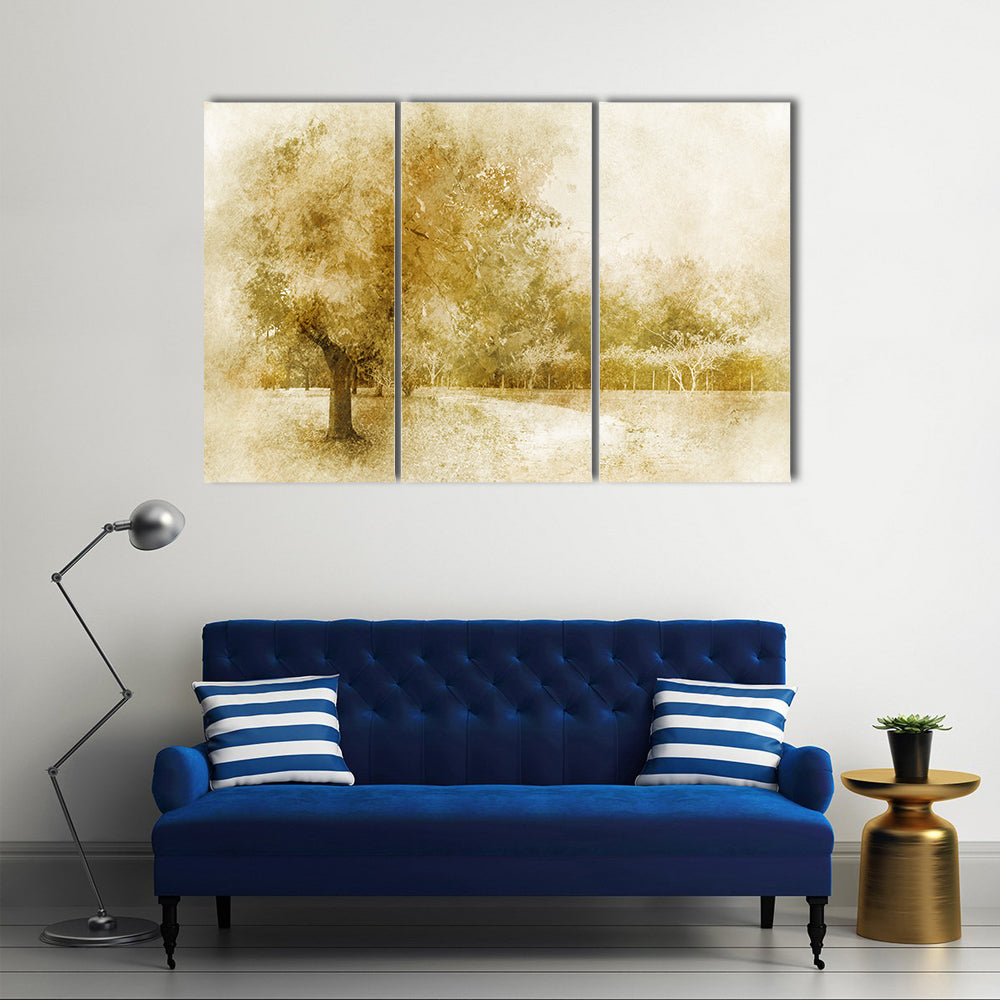 Sepia Autumn Park with Lone Tree Canvas Wall Art
