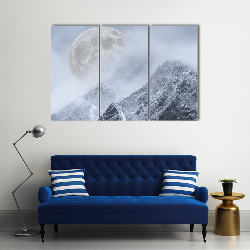 Supermoon Above Mountain Range Canvas Wall Art