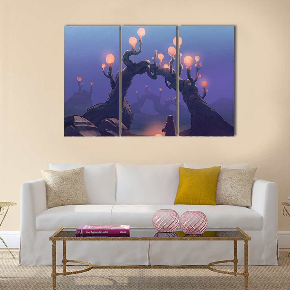 Surreal Jungle with Cloaked Figure Canvas Wall Art