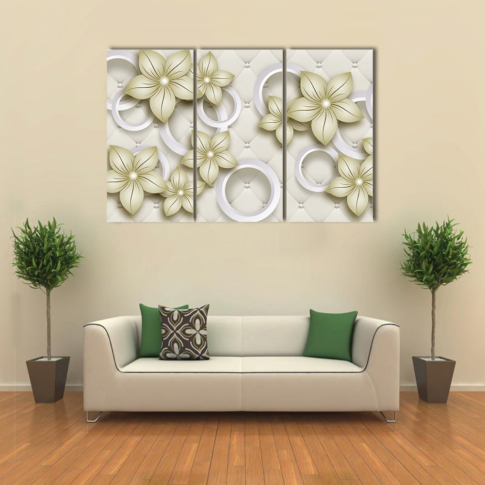 Quilted Floral Wallpaper with Pearl Accents Canvas Wall Art