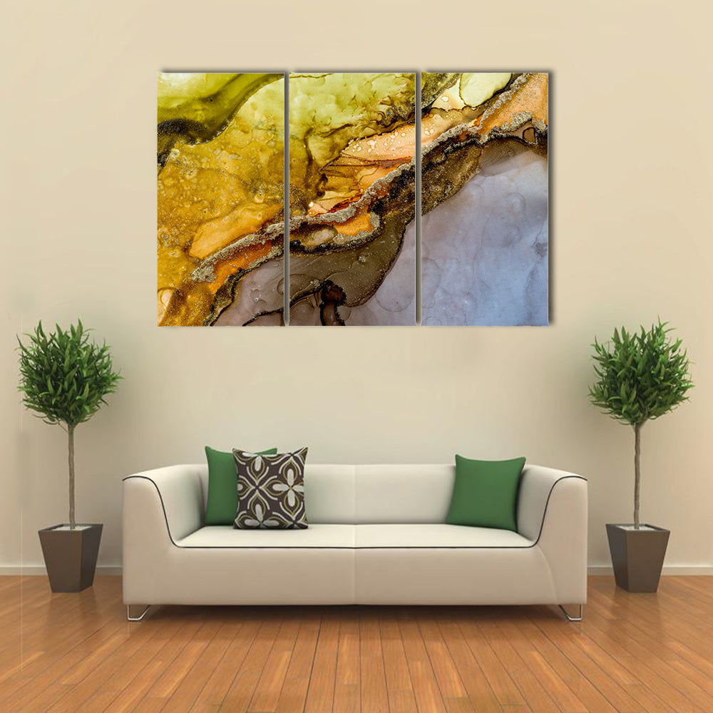 Alcohol Ink Abstract with Gold Veins Canvas Wall Art