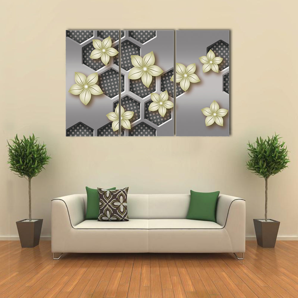 3d Geometric Flower with Honeycomb Pattern Canvas Wall Art