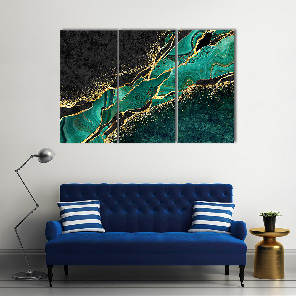 Teal Malachite Geode with Gold Veins Canvas Wall Art