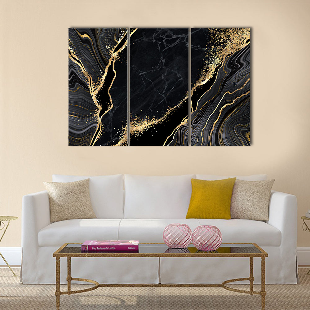 Black Marble With Gold Veins Canvas Wall Art