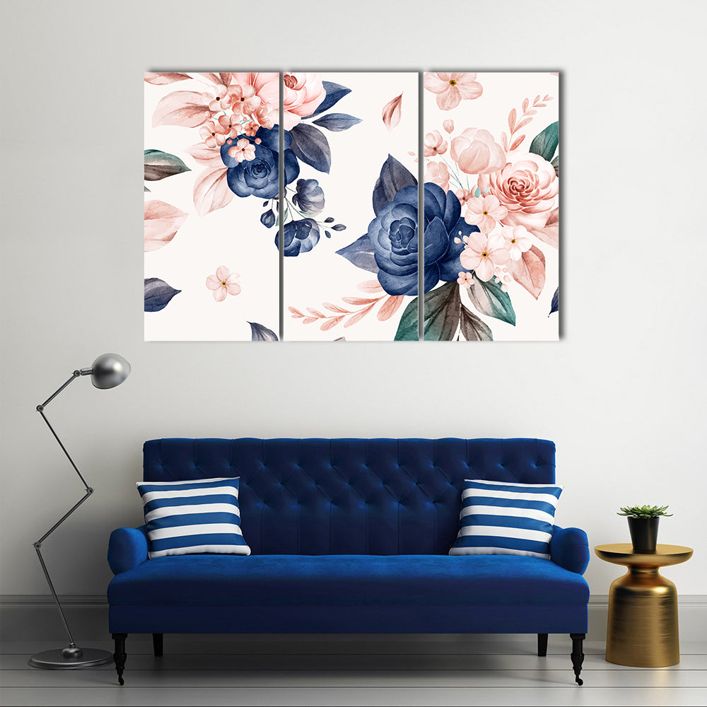 Wildflowers and Navy Roses Canvas Wall Art