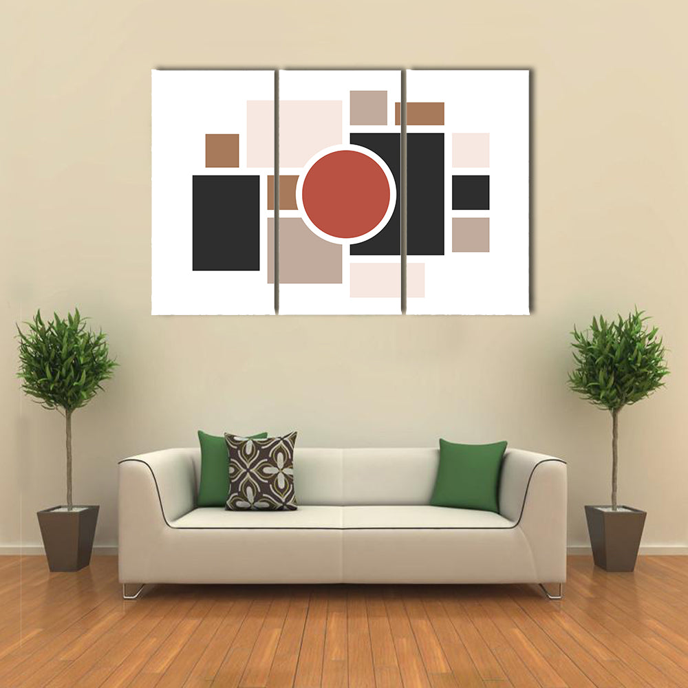 Central Red Circle Geometric Collage Canvas Wall Art