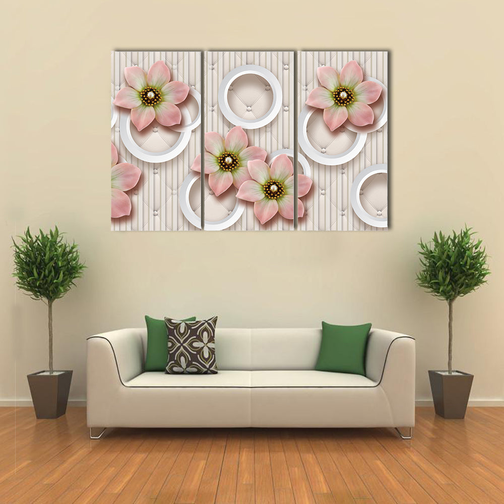 3d Pink Floral with Pearl-centered Blooms Canvas Wall Art