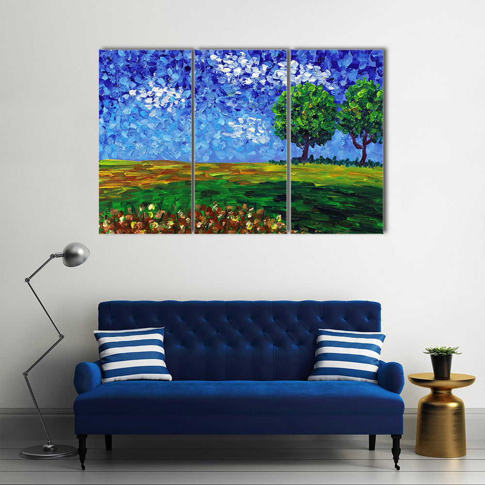 Green Meadow Abstract Landscape Canvas Wall Art