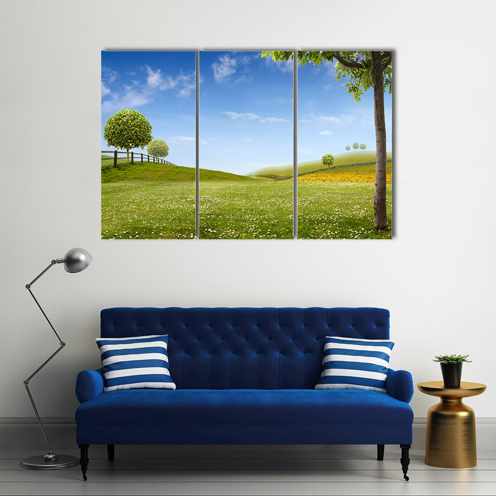 Summer Green Fields with Daisies Canvas Wall Art
