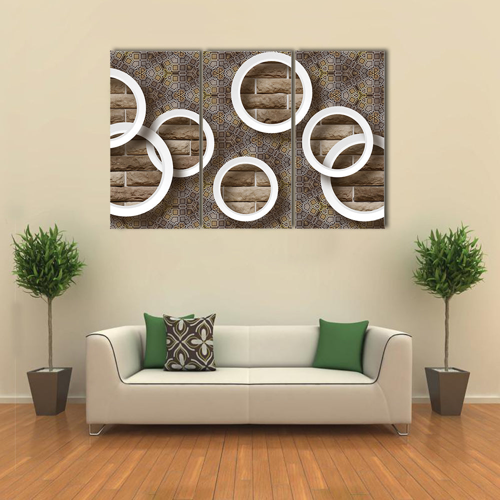 3d White Rings Over Brick Geometric Mural Canvas Wall Art