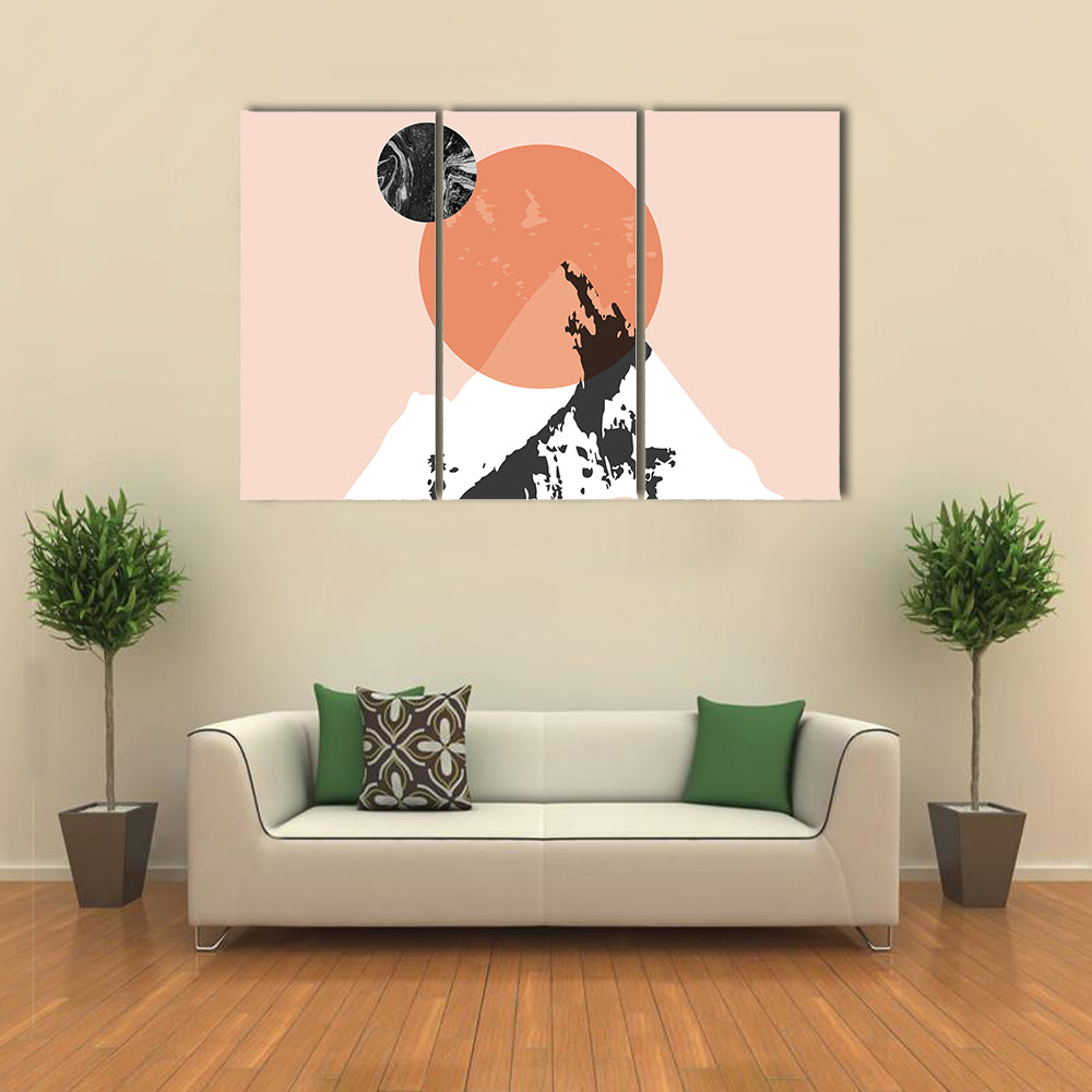 Sun and Moon Minimalist Mountain Landscape Canvas Wall Art