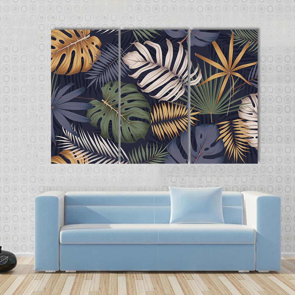 Monstera and Palm Leaf Pattern Canvas Wall Art
