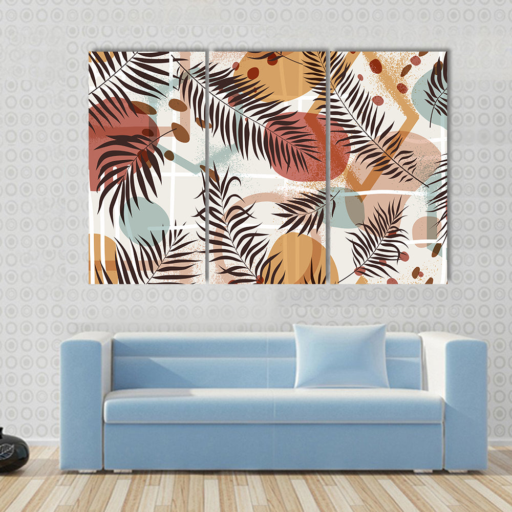 Terracotta Tropical Palm Fronds Pattern Canvas Wall Art