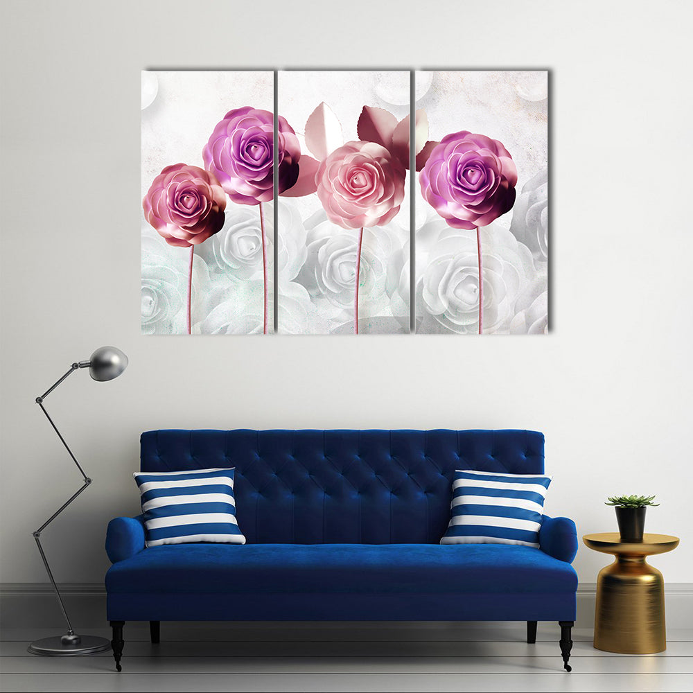 Pink and Purple Stylized Rose Illustration Canvas Wall Art