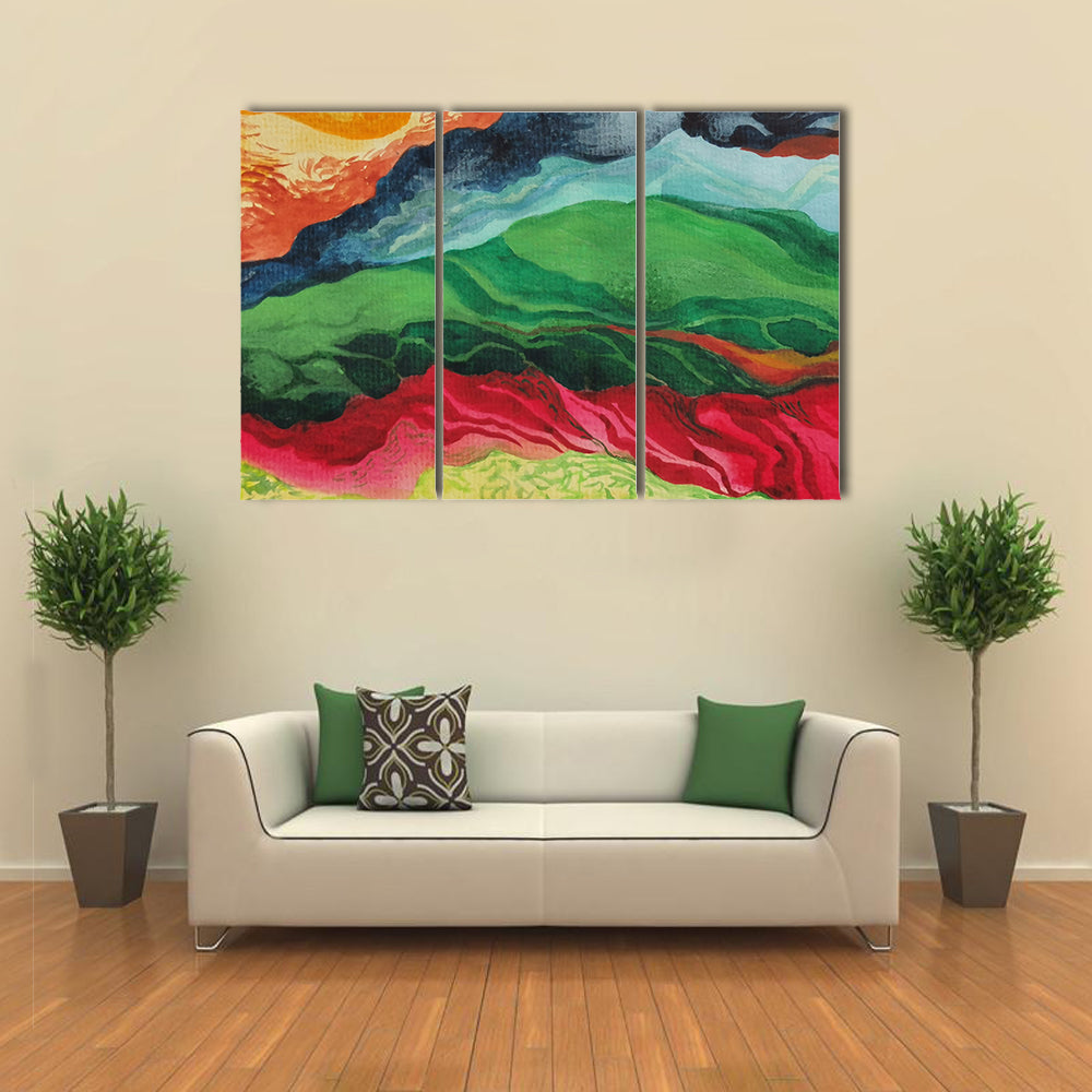 Vintage African Fabric Abstract Landscape Canvas Wall Art
