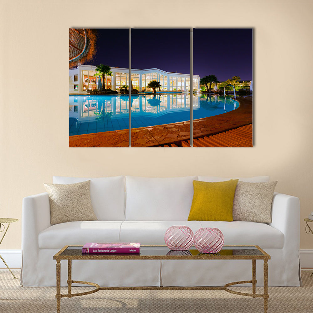 Luxury Resort Pool at Night Canvas Wall Art
