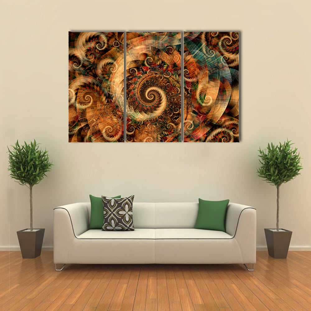 Fractal Spiral Swirls in Warm Earth Tones Canvas Wall Art