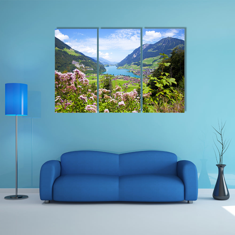 Summer Landscape In Lungern Village Canvas Wall Art
