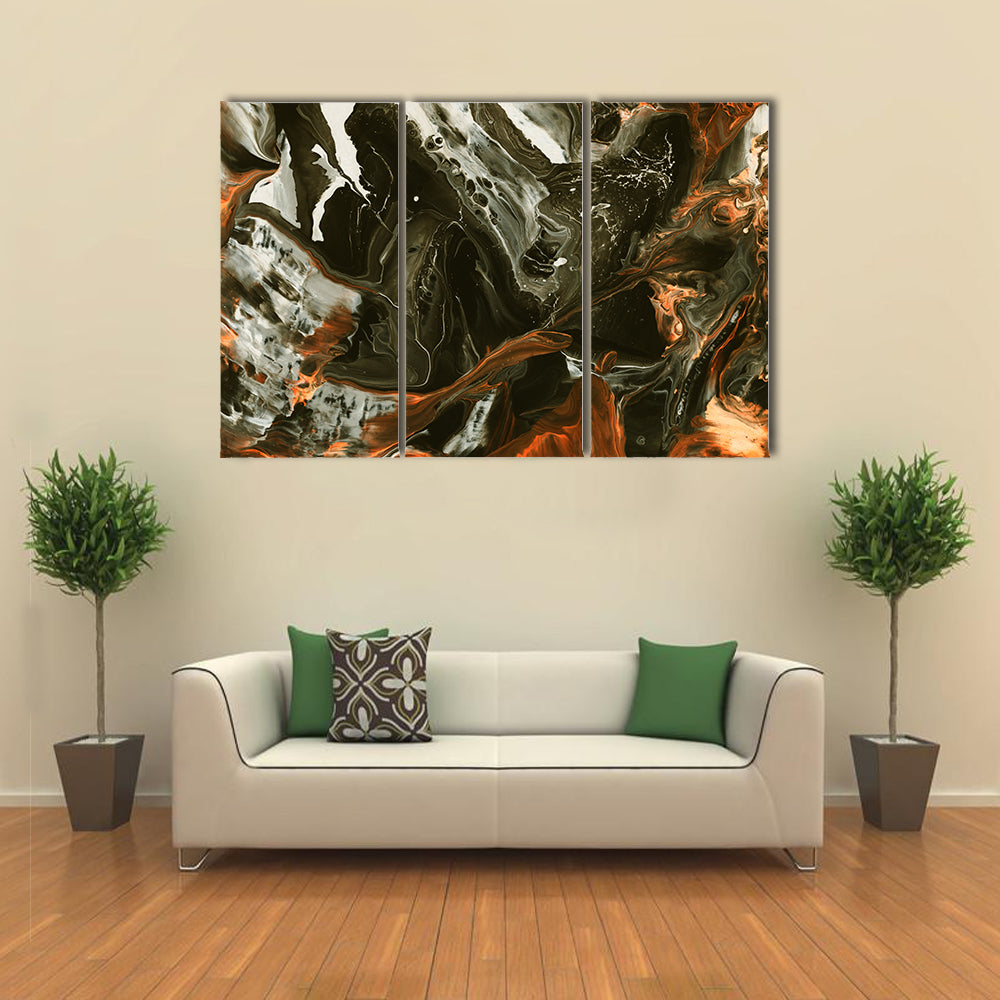 Black and Burnt Orange Marbled Abstract Canvas Wall Art
