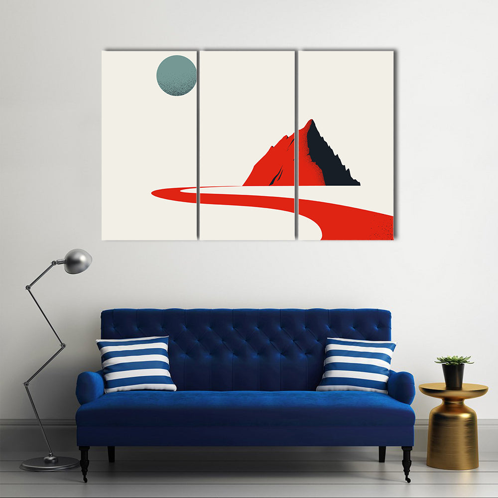 Solitary Figure on Red Path to Geometric Mountain Canvas Wall Art