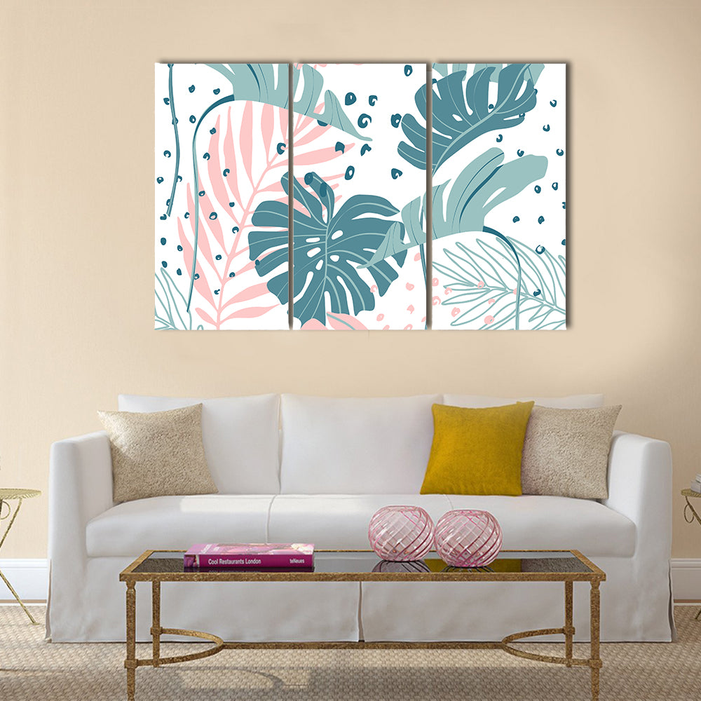 Monstera and Palm Leaves Abstract Canvas Wall Art