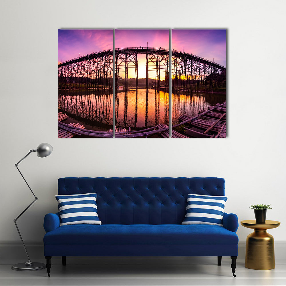 Mon Bridge At Sunset Canvas Wall Art