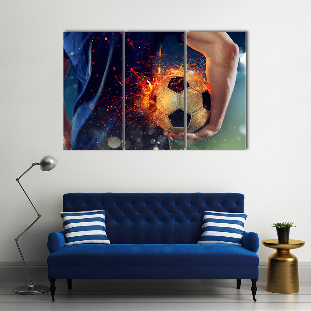 Soccer Ball Engulfed in Flames Canvas Wall Art
