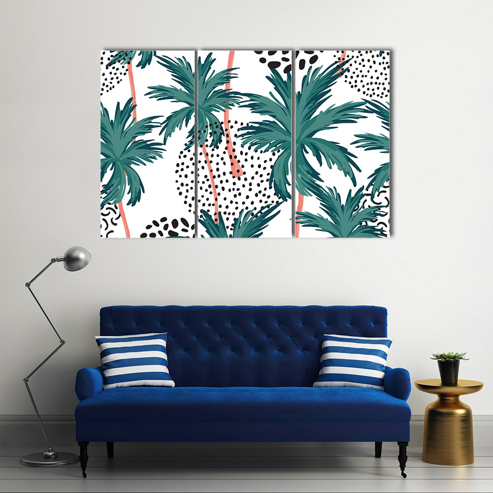 Teal Palm Fronds Pattern Canvas Wall Art