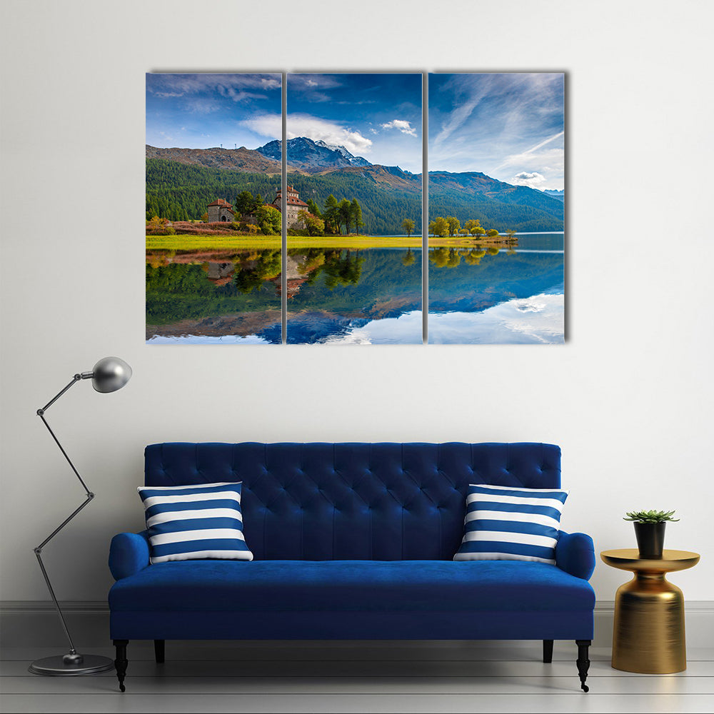 Da Sass Castle on Lake Silvaplana Canvas Wall Art