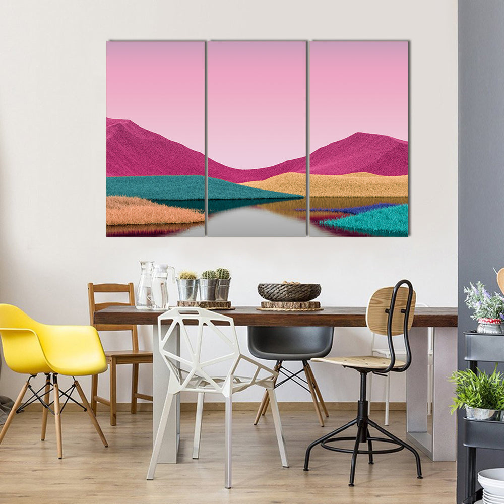 Surreal Pink Mountains with Reflective Lake Canvas Wall Art