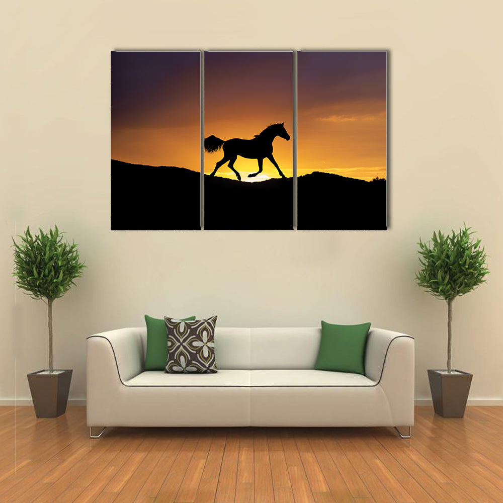 Running Horse Silhouette Canvas Wall Art