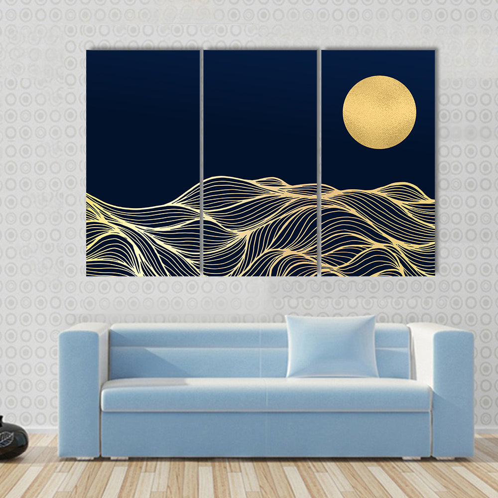 Golden Sun Over Wavy Blue Hills Canvas Wall Art