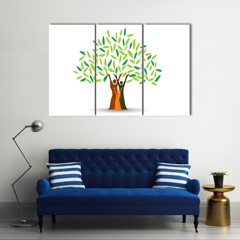 Family Tree with Stylized Silhouettes Canvas Wall Art