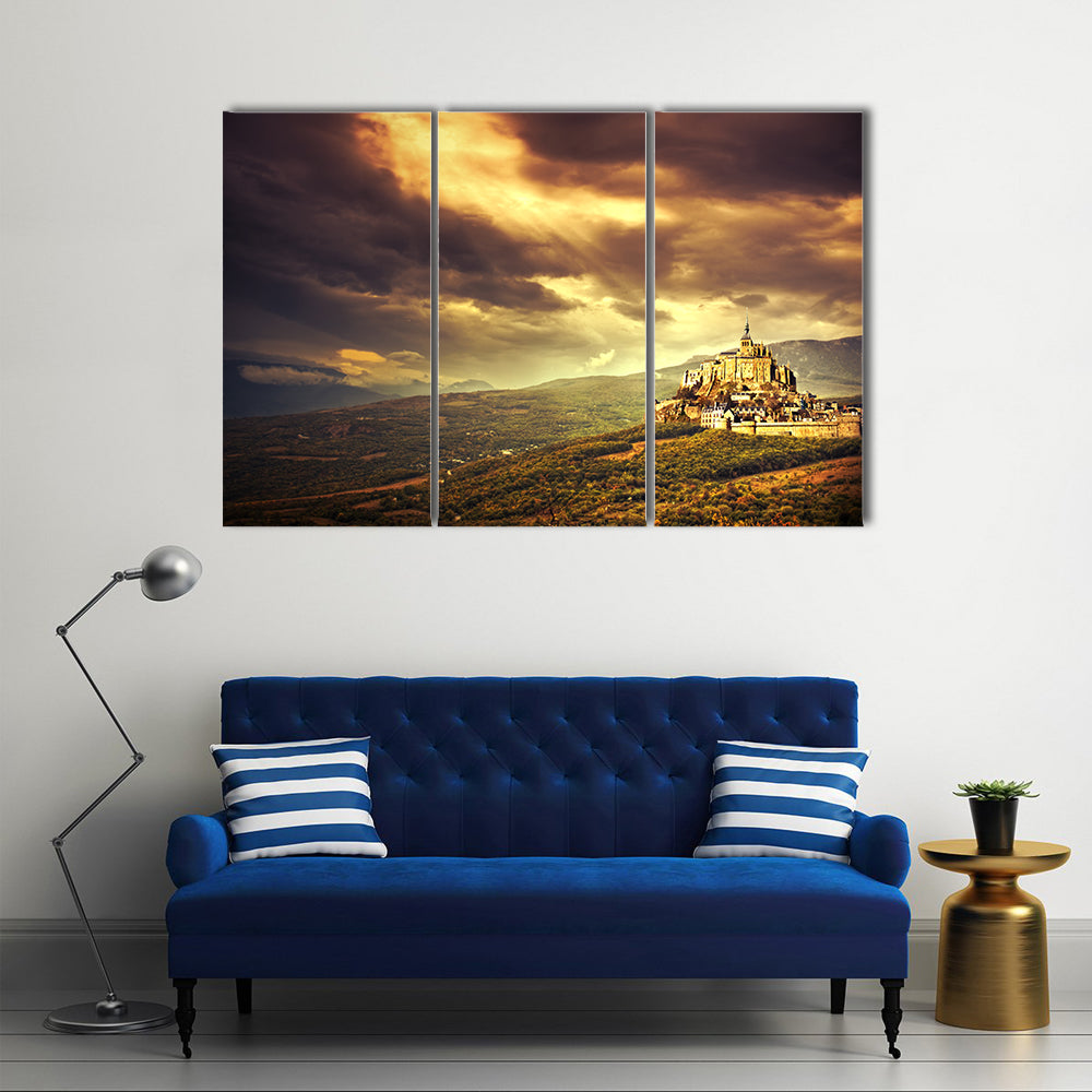 Medieval Castle on Hill at Sunset Canvas Wall Art