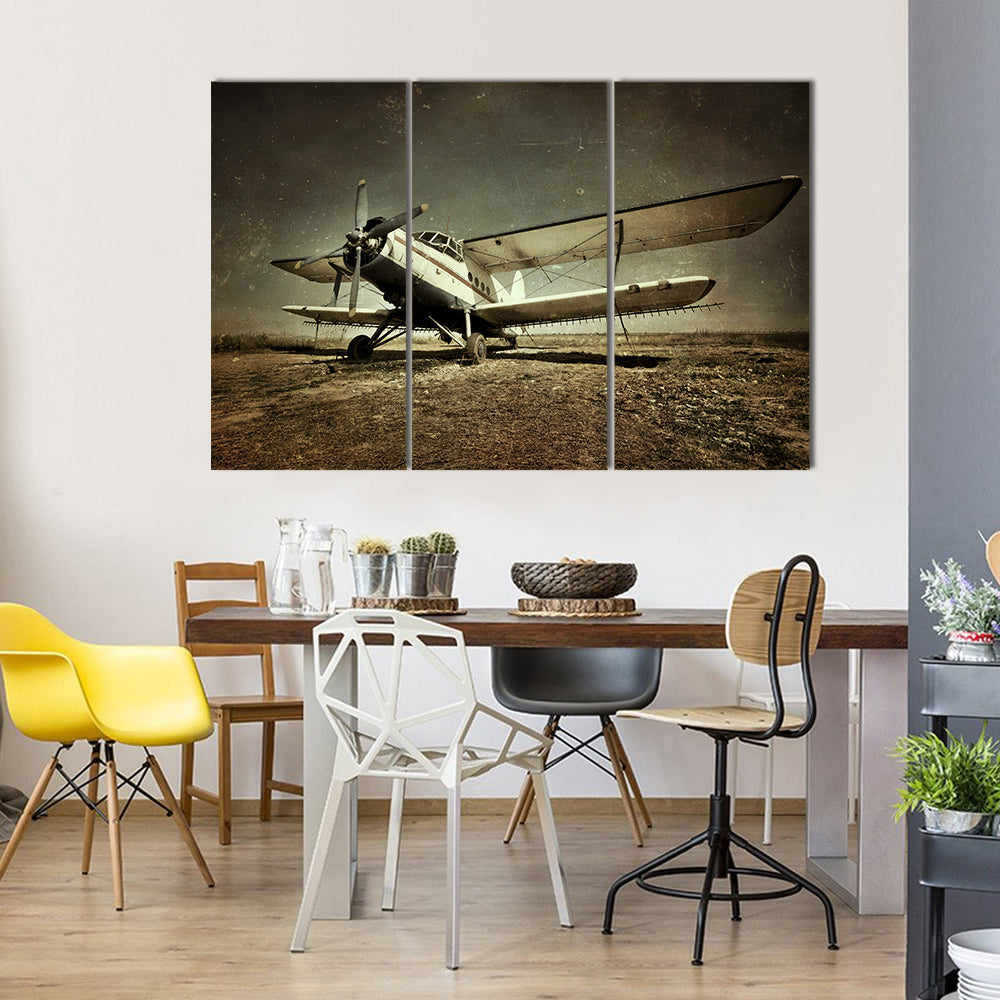 Grunge Vintage Military Biplane Canvas Wall Art