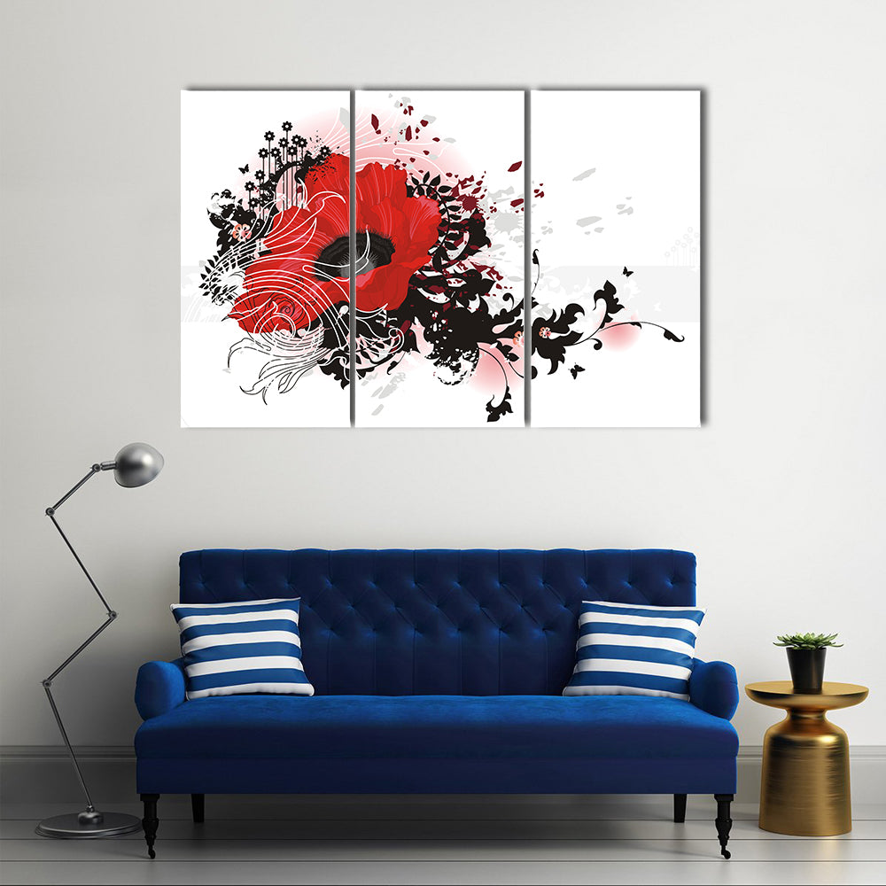 Red Poppy Abstract Floral Canvas Wall Art
