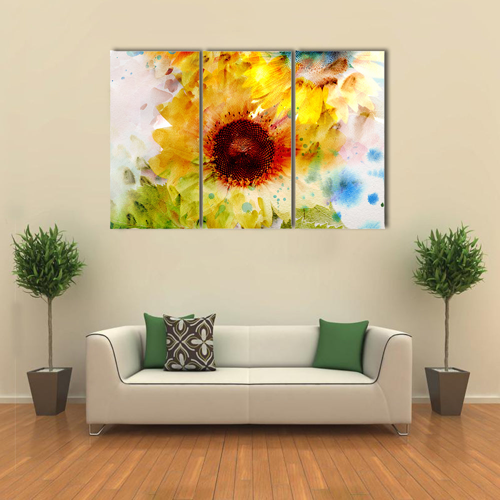 Watercolor Sunflowers Close-up Canvas Wall Art
